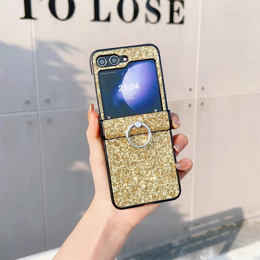 Чехол для телефона с кольцом, бриллиантовой сверкающей пудрой для Samsung Galaxy Z Flip 6 5 4 3 Flip6 Flip5 Flip4 Flip3, защитная противоударная крышка