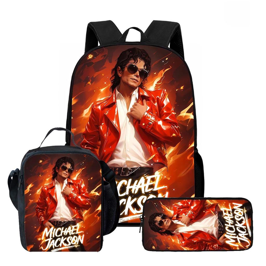 Michael Jackson 3-Piece Kids Set – Backpack, Lunch Bag & Pencil Case, Iconic King of Pop Design less