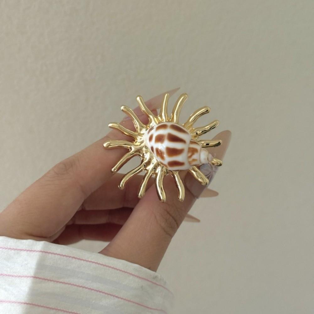 Gold-Tone Plated Finish Boho Ocean Animal Jewelry Conch Shell Wrap Ring Tropical Island Getaway