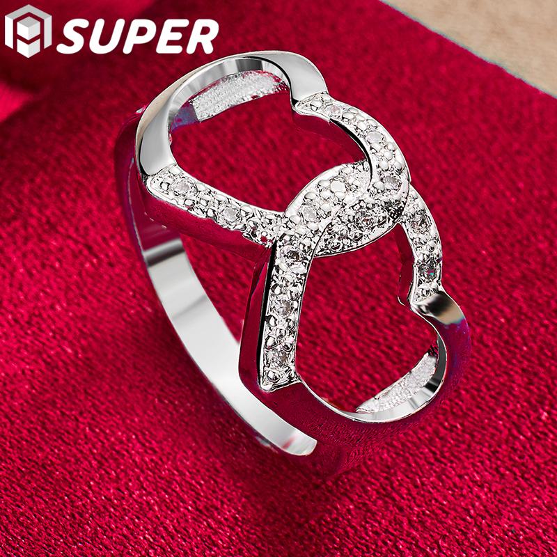 Ювелирные изделия из стерлингового серебра 925 пробы с двойным сердцем AAA и цирконом