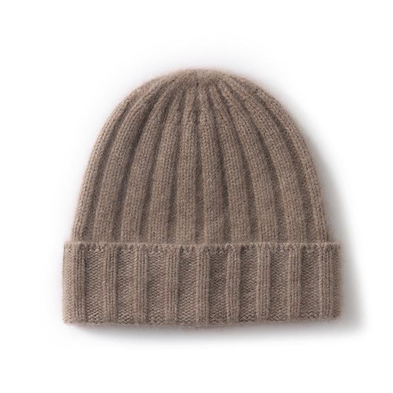 Кашемировая шапка Осень и Зима Новый стиль Женская мода Повседневная Защита ушей Шапка-бини с отворотом Однотонная Вязаная шапка