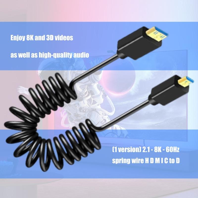 Flexible 8K@60Hz UHD2.1 Cable Wire Line Spring Design Aluminum Foil Shielded for Projectors Laptops