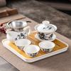Household Kung Fu Tea Set, 1 Cover Bowl, 3 Cups with Dry Tray, Tea Making and Reception Ceramic Cup Set