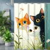 Cartoon Cat Pattern Bathing Curtain Bathroom Letters Shower Curtain Waterproof With 12 Hooks Fishes Home Deco Free Ship