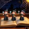 3Pcs Halloween Witch Figurine Holding Skull Pumpkin Cartoon Witch Resin Statue Sculpture Home Office Holiday Party Decoration Ornament