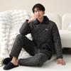 Pajamas Men'S Winter Three-Layer Pure Cotton Padded Thickened Fleece Warm Winter Coral Fleece Large Size Loungewear Set
