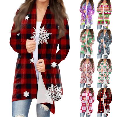 Женский повседневный кардиган с длинными рукавами и рождественским принтом без верхнего пальто