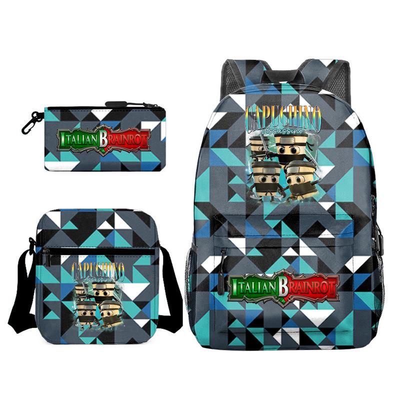 Tongtongsahur Cartoon Primary School Students Backpack Three-piece Set Abstract Foreign Shanhaijing Children's Schoolbag L