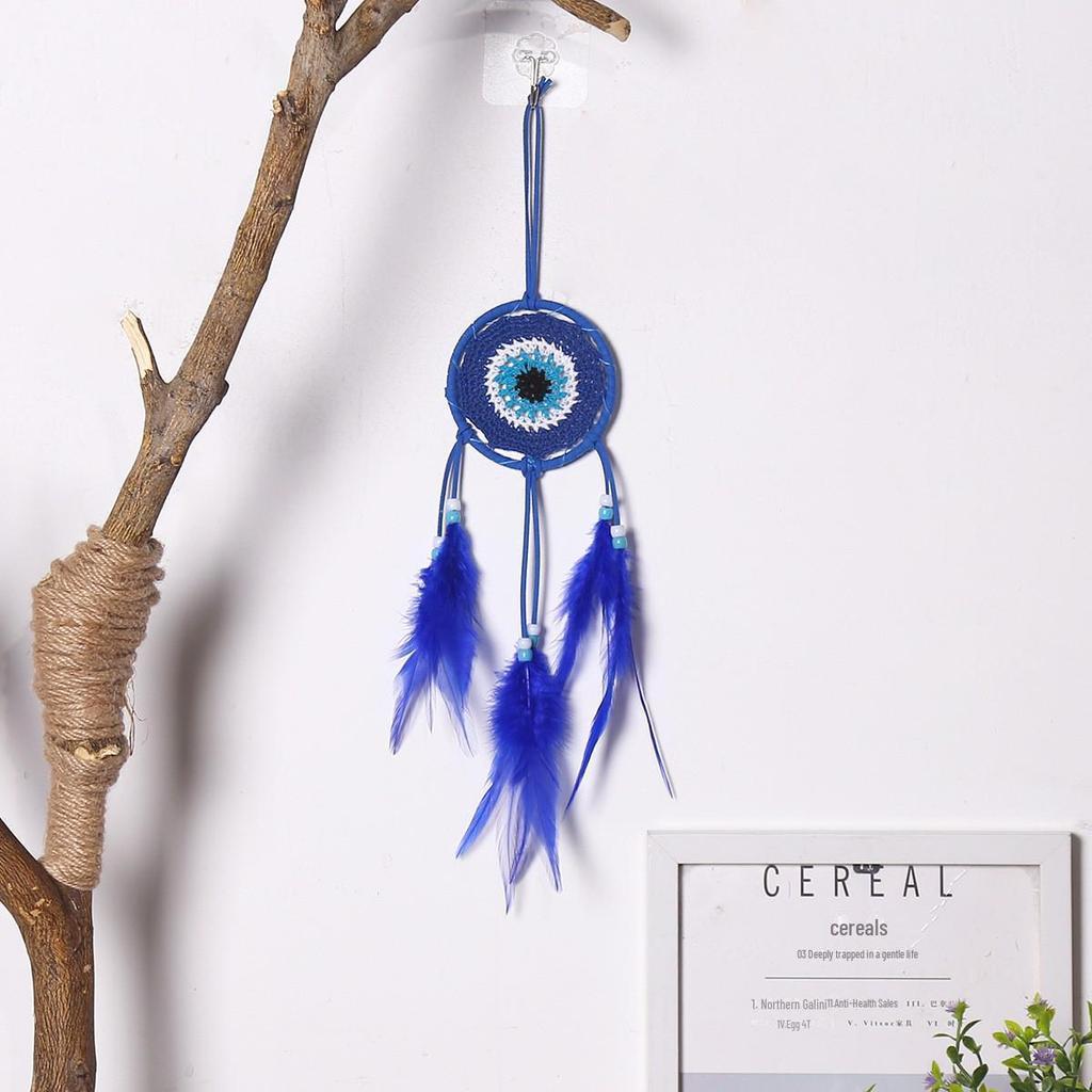 Evil Eye Feather Dream Catcher Pendant - Handmade Decorative Woven Craft