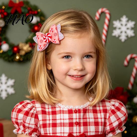 Christmas Bow Hair Clips Candies Clip for Women Girls, Sweet Glitter Hairpins, Artificial Leather Sparkly Clip, Cute Pink Accessories Holiday