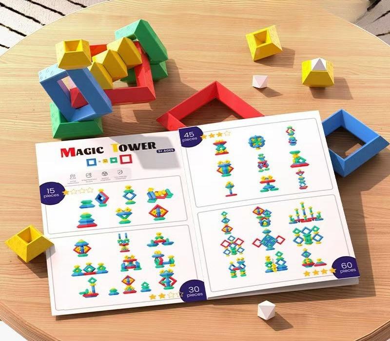 non-toxic 48PCS Pyramid Building Blocks Assembly Puzzle Toys Intellectual Development Brain Teasers Stacker Toy Magic Tower