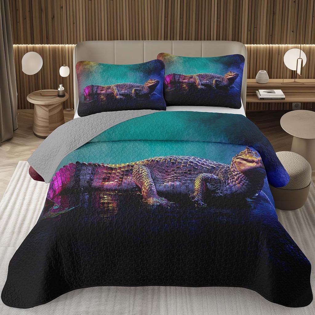 Подростковый крокодиловый плед с узором аллигатора, стеганый комплект постельного белья размера фулл/квин с дикими животными для детей, мальчиков, девочек