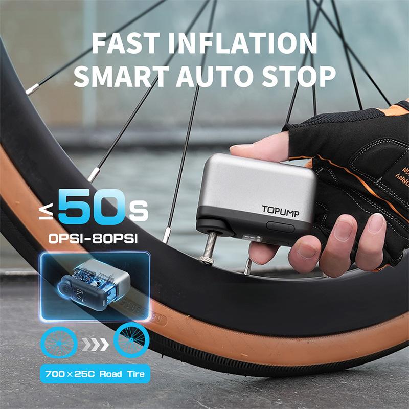 TOPUMP TB2 PRO Mini Portable Electric Pump for Bike Cordless Tire Inflator 120PSI Max 450mAh Battery with Sreen Fast Charging