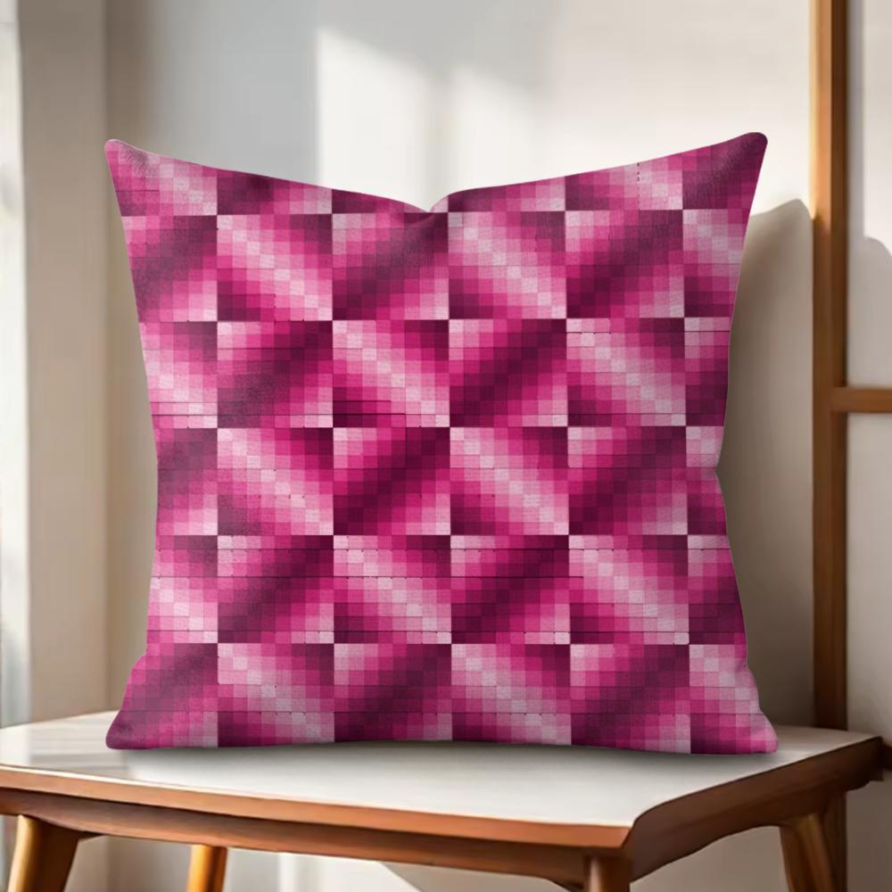 pink diamond pattern Cushion Cover Natural Linen Organic Fabric Double-Sided Printing Couch Pillow Covers Home Decor