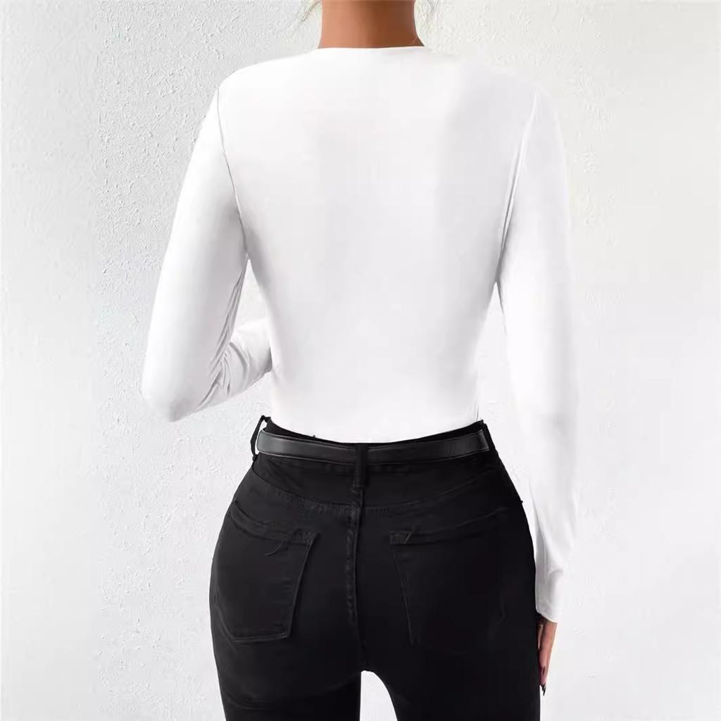 Женский облегающий комбинезон с длинными рукавами и завязками на весну и лето