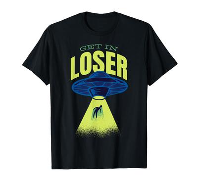Футболка Get In Loser UFO Alien Abduction Spaceship Beam Funny Retro