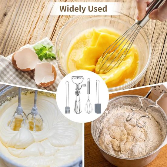 Egg Beater Set Manual Rotary Mixer with Silicone Brush Spatula
