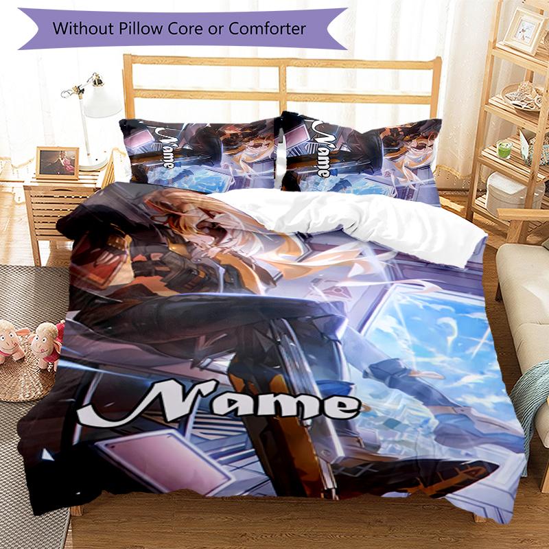 3pcs Custom Name game Zenless Zone Zero Trigger Bedding Set Duvet Cover Closure Includes 1 Duvet Cover & 2 Pillowcases for All Seasons Bedroom Decor