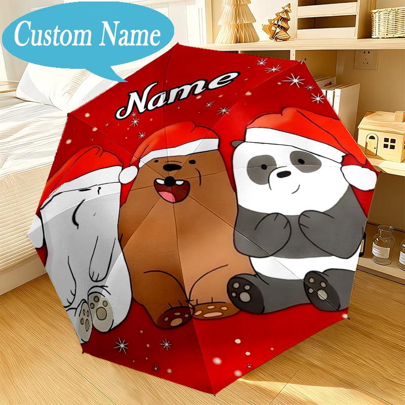 Custom Name Umbrella Christmas Bears Celebration Umbrella 8-Frame for Travel, Camping, Casual Lightweight Portable, Essential for Family Gifts