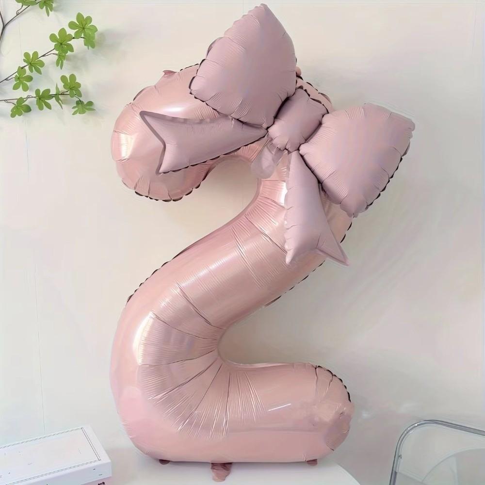 Fashion 40 Inch Number Digital 0-9 Balloon with Bowknot Anniversary Decoration Foil Balloons Cream Pink Birthday Party Balloons