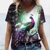 Футболка для женщин с принтом павлина Топы Женская одежда Футболки Летние футболки с V-образным вырезом