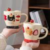 Apple Bear Mug with Spoon, Good-looking Ceramic Cup for the Office, Cute High Temperature Coffee Cup, Breakfast Cup.