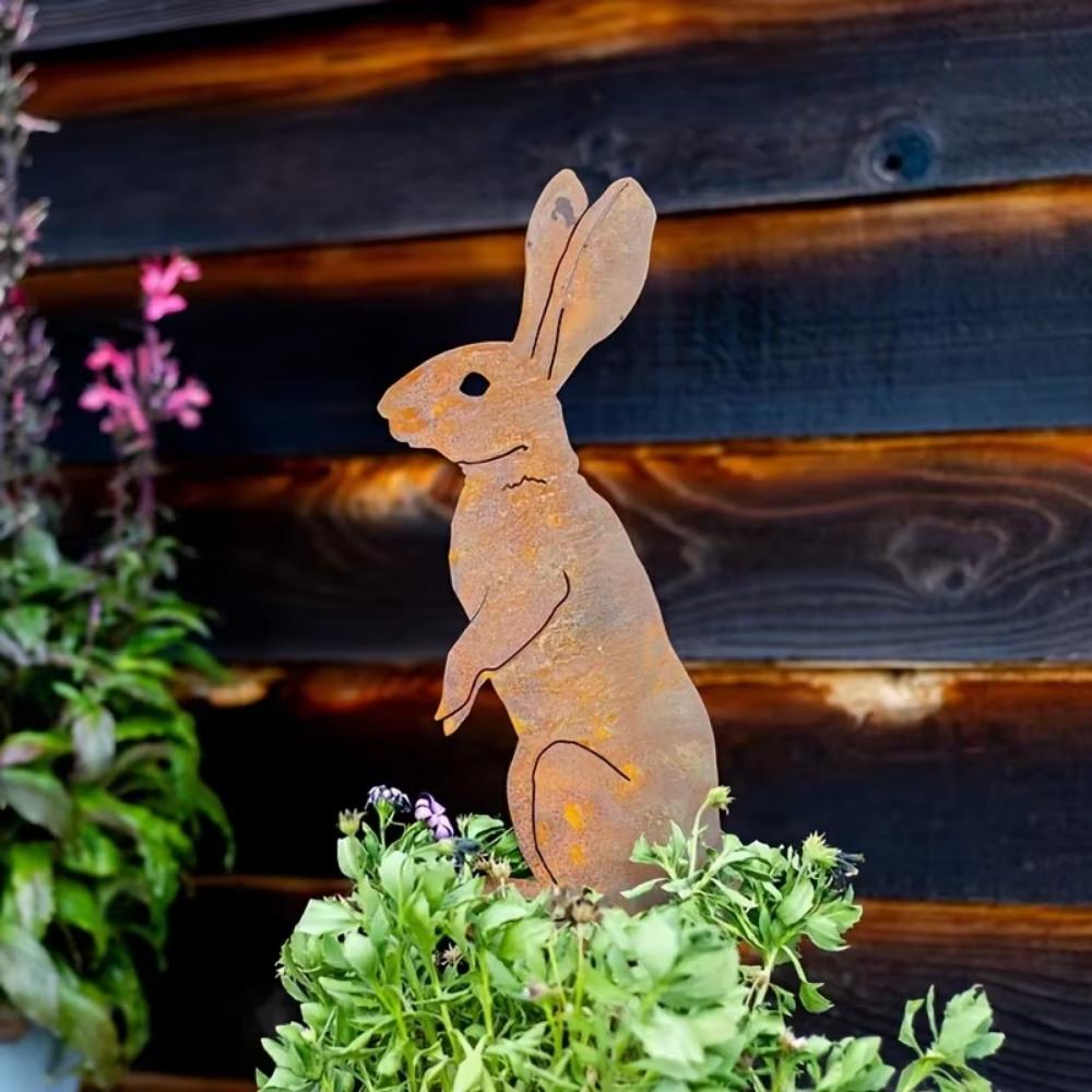 Садовый колышек из металла Rustic Rabbit - силуэт ржавого кролика, украшение двора для декора фермерского дома, идеально подходит для Рождества и Пасхи