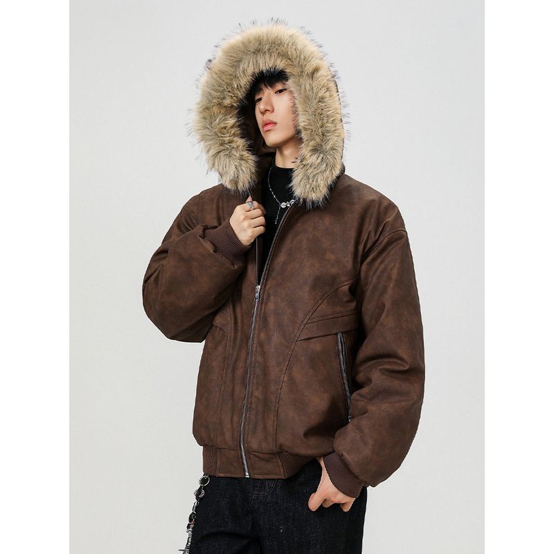 Wassup Куртка из искусственной кожи с большим меховым воротником, хлопковая, зимняя, из искусственного норкового бархата, утолщенная, теплая, рабочая, хлопковое пальто для мужчин и женщин