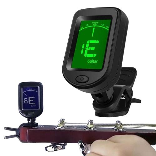 Portable and Compact Clip-on Guitar Tuner, Multifunctional Electronic Tuner with LCD Display, Mini Size for Acoustic Guitar, Ukulele, Violin, Bass, an