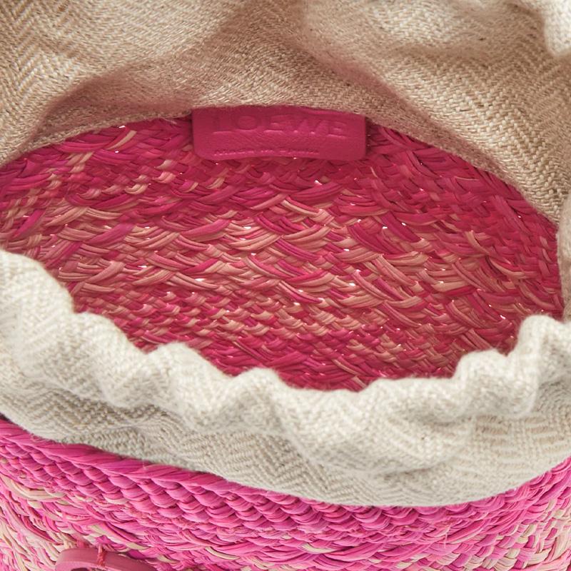 Loewe Logo Drawstring Closure Iraca Palm Leather Basket Phone Bag Women Handbags Pink C630G35X02-7925