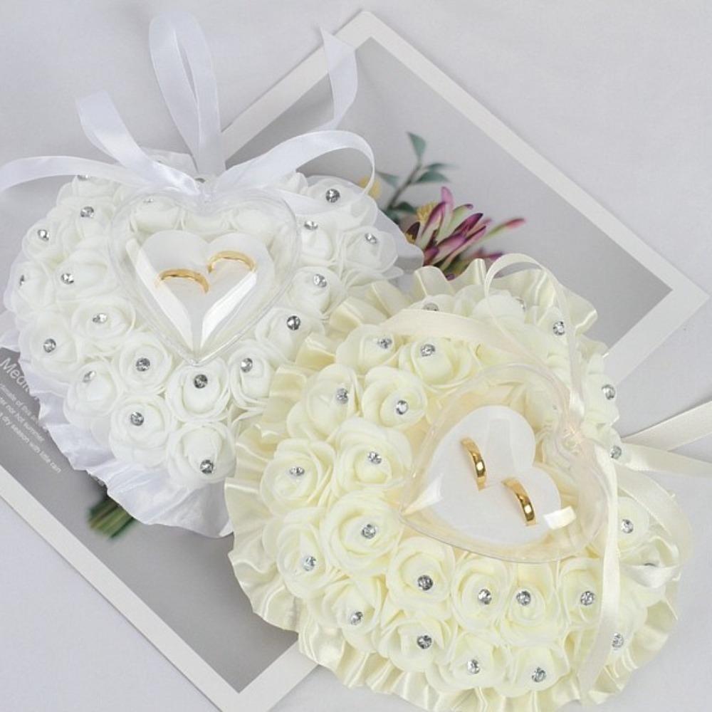 Transparent Box Heart Ring Pillow Romantic Jewelry Case Ring Holder Valentine's Day Favors
