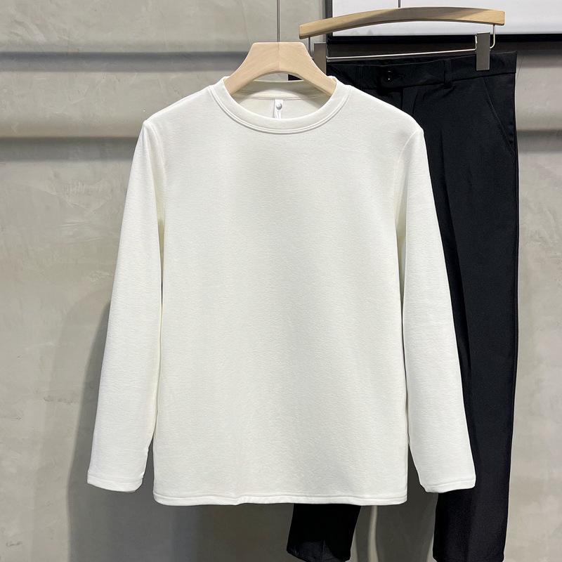 Мужская приталенная однотонная двухсторонняя бархатная рубашка с длинными рукавами на осень