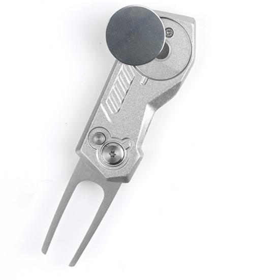 Golf Divot Repair Tool Foldable Heavy Duty Magnetic Ball Marker Sharp Button Stainless Steel Golf Putting Green Fork Golf Accessories