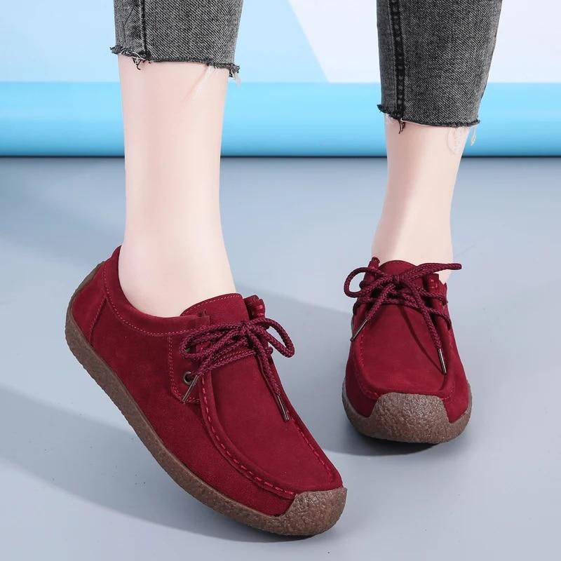 Замшевая женская повседневная обувь, кроссовки на плоской подошве со шнуровкой, женские мокасины, дизайнерские лоферы, женская обувь