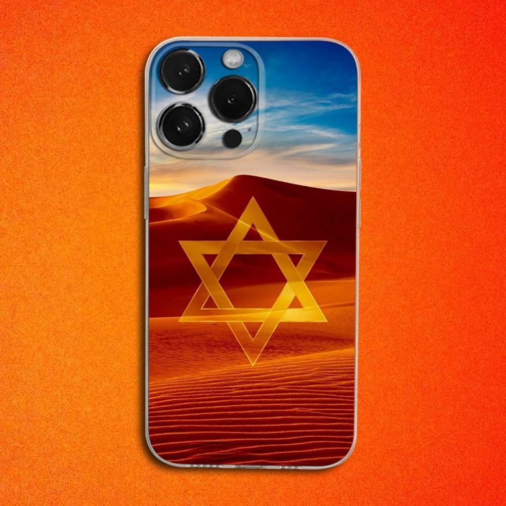 Чехол для телефона со Звездой Давида и флагом Израиля для iPhone 16,15,14,13,12,11 Plus,Pro,Max,XR,XS,X,Plus,SE,Mini Прозрачный мягкий чехол