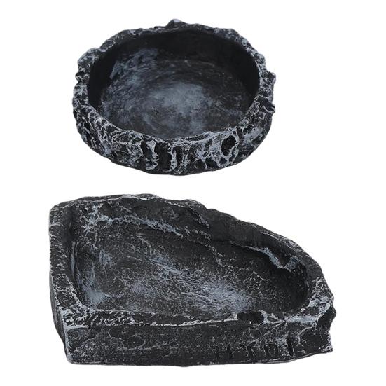 Reptile Feeding Dish Realistic Stone-Like Reptile Water Dish Food Bowl Terrarium Reptile Feeding Corner Bowl for Bearded Dragons Lizard Frog Gecko