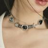 Small Crowd Black Love Butterfly Necklace Pentagram Rhinestone Leather Neck Chain Zircon Star Belt Buckle Necklace