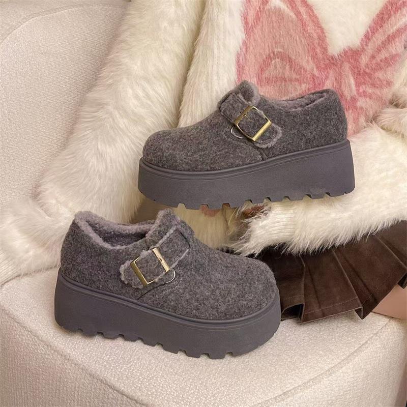Теплые хлопковые туфли Birkenstocks на толстой подошве, шерстяные, из бархата, для осени и зимы, с небольшим увеличением роста, повседневные хлопковые туфли