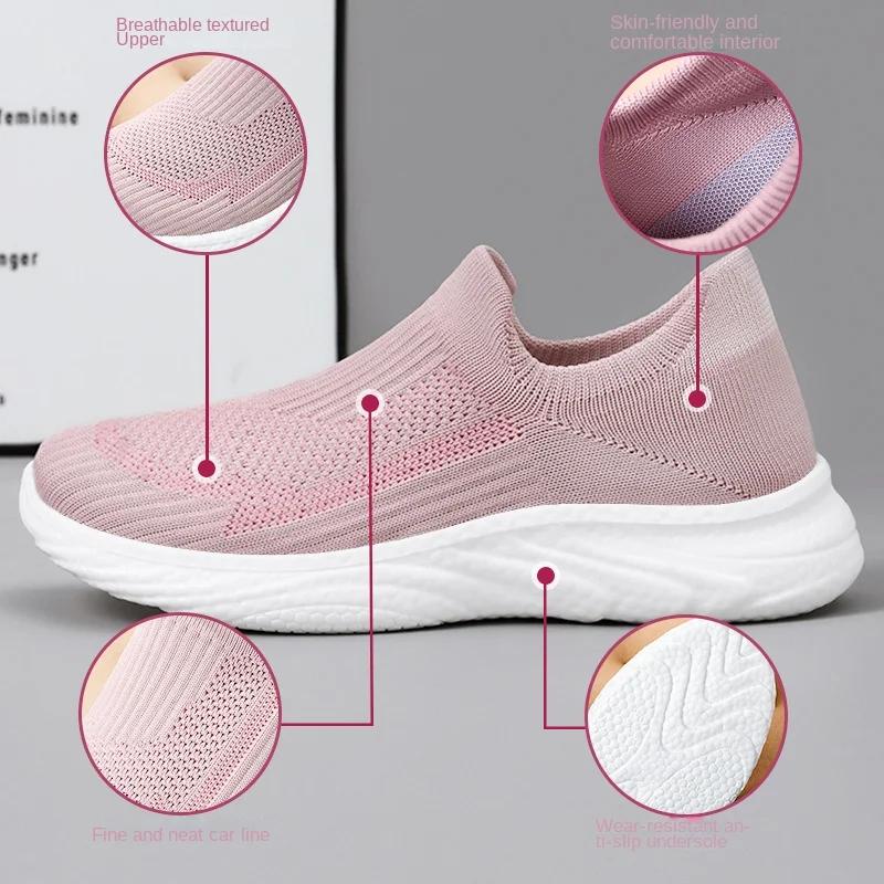 Fashion Women Vulcanized Shoes High Quality Mesh Breathable Sneakers Slip On Flat Shoes Women Loafers Walking Shoe Zapatillas De Deporte