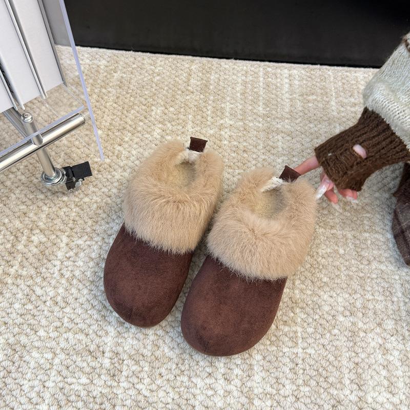 Ретро бархатные полусапоги на толстой подошве увеличивающие рост Birkenstocks 2025 осень-зима новые ленивые носят пушистые шлепанцы на одну ногу
