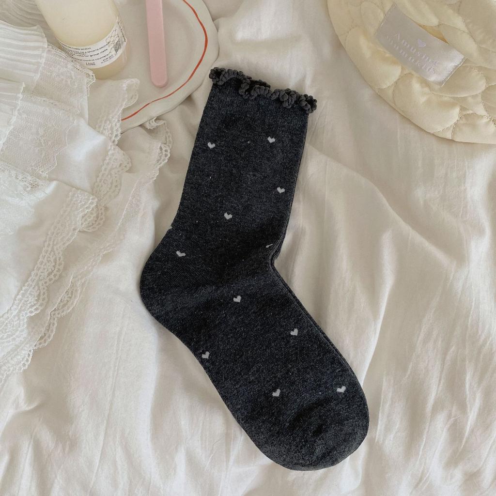 Женские осенне-зимние повседневные простые универсальные носки-трубы из чистого хлопка однотонные с кружевом из конопли