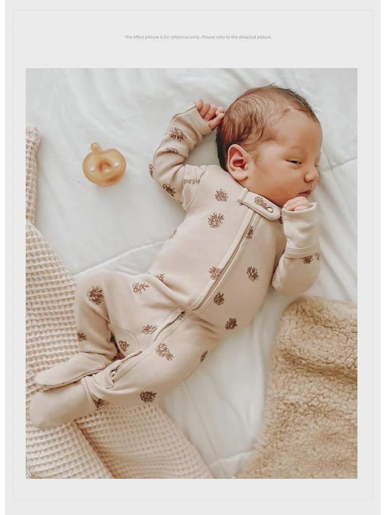 Уютный хлопковый комбинезон для новорожденных с обёрткой для ног - осенне-зимний комбинезон на молнии для мальчиков