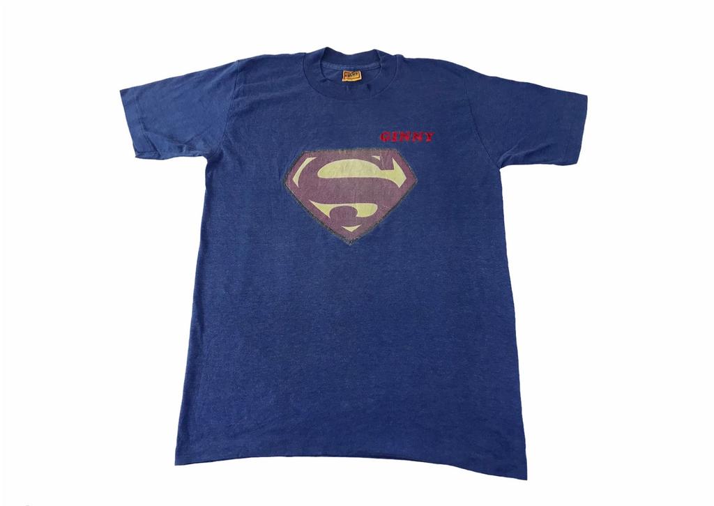 Vintage 90s Ginny Superman 50/50 Tee T-shirt Printed Logo Inspired Designer Unisex Wear Streetwear Fit Size M C450j