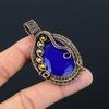 Lab-Created Blue Sapphire Gemstone Jewelry Pure Copper Wire Wrapped Handmade Pendant