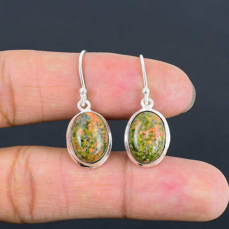 Серьга-капля из унакита, серебро 925 пробы, серьга ручной работы, легкая, серьга ручной работы, подарок для лучшей девушки, подарок для нее, День благодарения