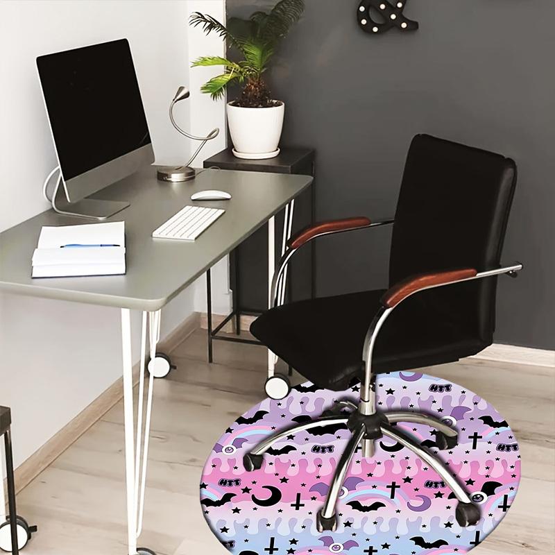 1pc Halloween-themed pattern with bats, stars, Round carpet, Made of Polyester,Perfect for Decorating Office Chairs, Living Rooms fplt021