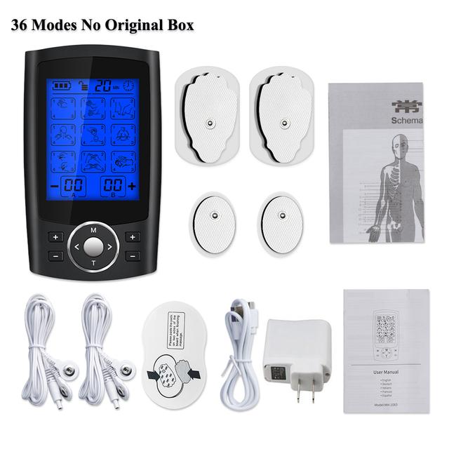 36-режимный TENS Электрический стимулятор мышц EMS Массажер для тела Цифровая терапия Акупунктура Пульс Меридианы Машина для похудения Релаксация