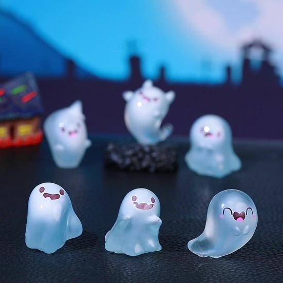 6/12/24Pcs Halloween Ghost Figurine Glow-in-the-dark Mini Cartoon Ghost Resin Statue Luminous Miniature Ghost Ornament Desktop Decoration
