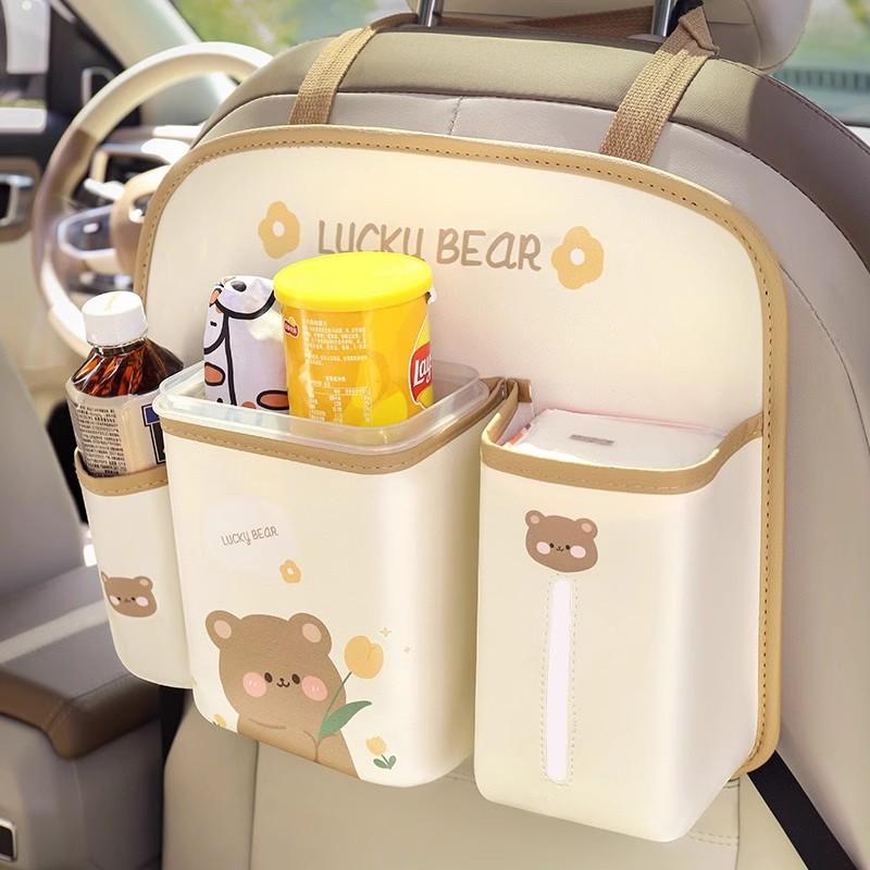 NEW Cartoon Car Seat Back Storage Bag Leather Easy To Clean Car Trash Bin Storage Bag Multi-functional Storage Bag
