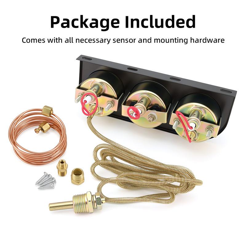 52MM Water Temp Gauge Triple Gauge 3 In 1 Oil Pressure Gauge Voltmeter with Water Temp Sensor 21mm Voltage for Racing Car